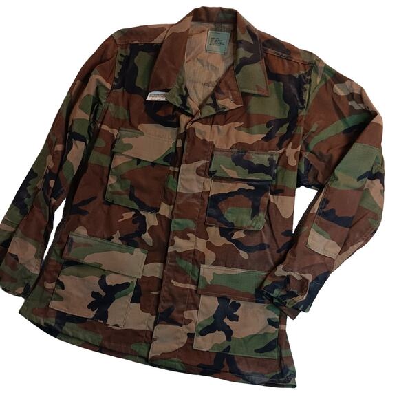 Army Vintage Combat Uniform Jacket Medium-Short Woodland Camo Hot Weather Y2K - Picture 3 of 12